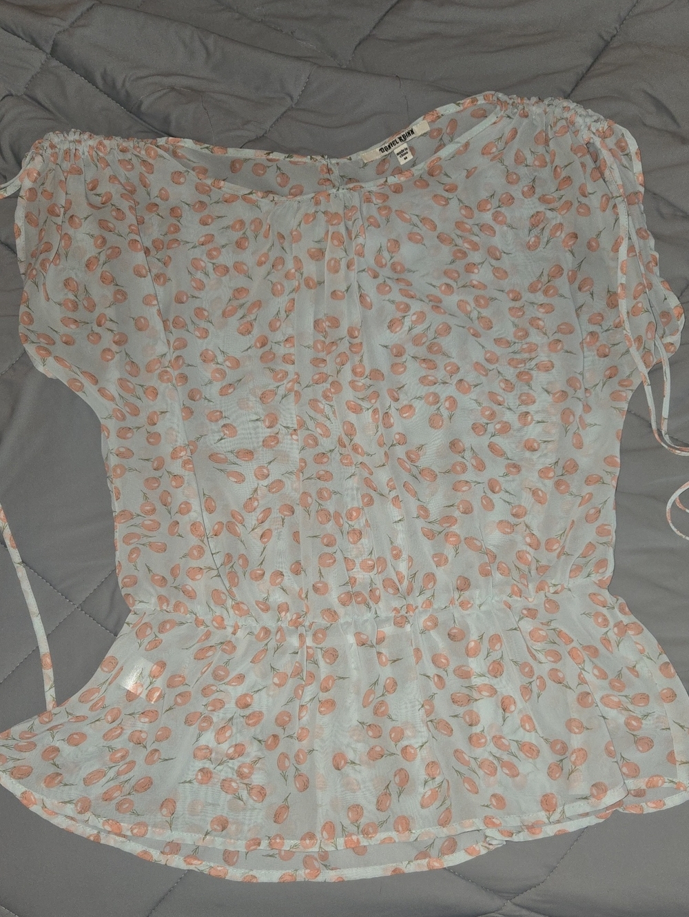 Daniel Rainn White Peplum Blouse with Peach Polka Dot Print